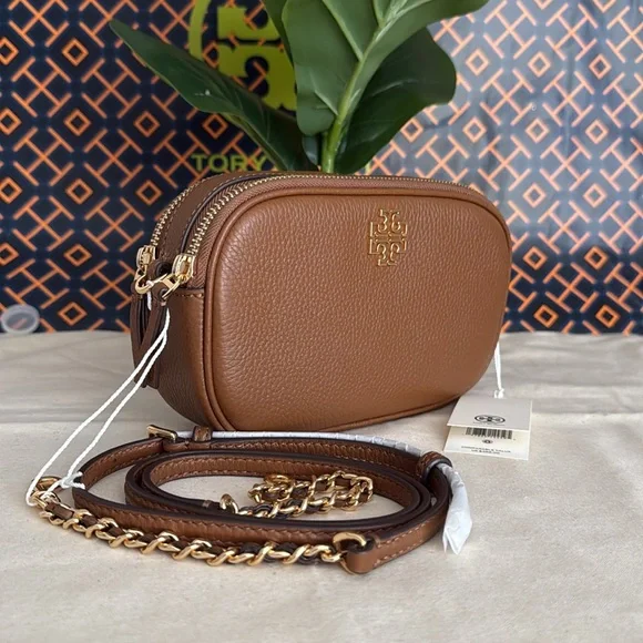 NWT , Tory Burch Britten camera Brown and gold  Leather Crossbody Bag - Picture 5 of 15